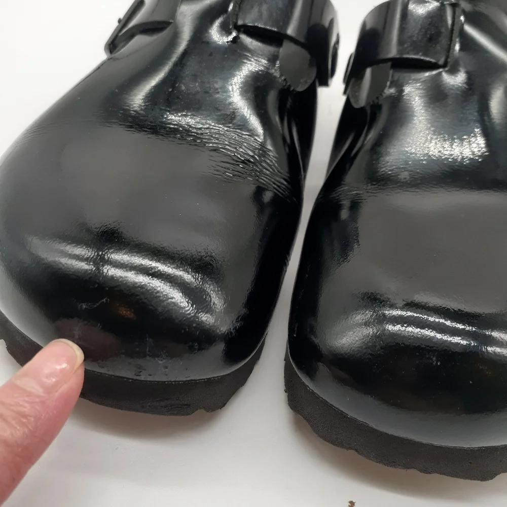 SOLD ON EBAY Birkenstock Boston Mules Patent Leather Sz 39 (8-8.5) Narrow - Picture 4 of 13